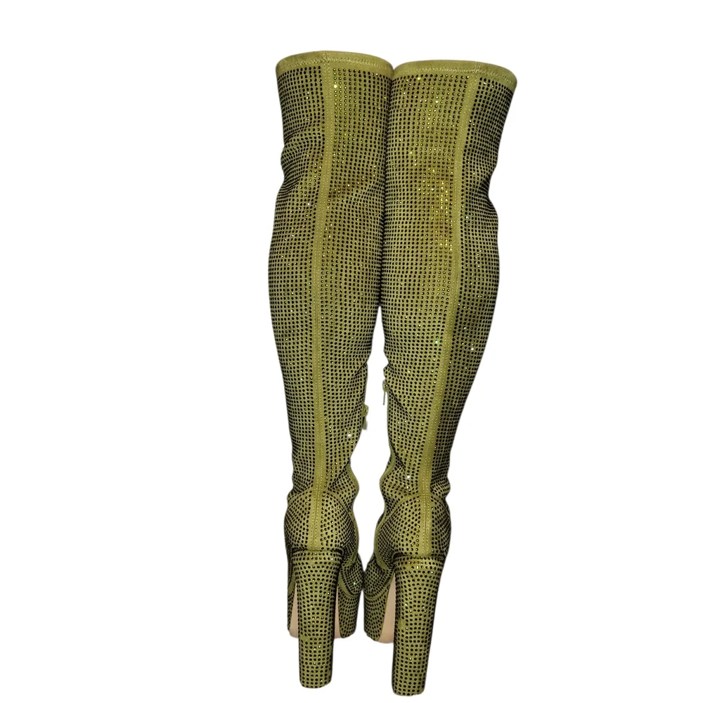 Miss Lola Aviana Green FIESTA Rhinestone Over the Knee Boots Size 6